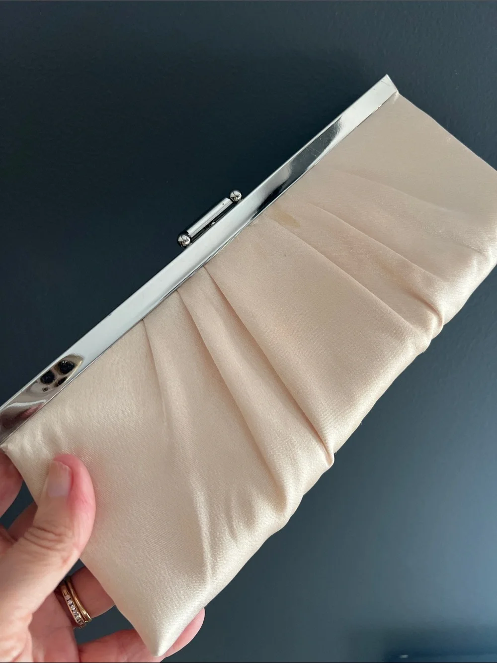 Gunne Sax by Jessica Mc Clintock Elegant Cream satin Pleated Clutch